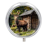 Country Lodge Bear Deer Round Pill Box for Home, 3 Compartment Pill Case