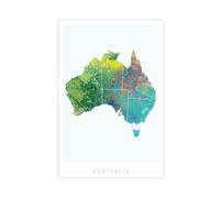 Country Map of Australia Canvas Poster Wall Art Decor Print Picture Paintings for Living Room Bedroom Decoration 08x12inch(20x30cm)
