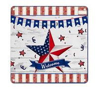 Country Metal Tin Sign Independence Day Happy 4th of July Metal Tin Plaque Memorial Day Welcome American Star Metal Wall Decor Art Patriotic Flag Outdoor Pool Sign Outdoor Indoor Wall Panel 12x12in