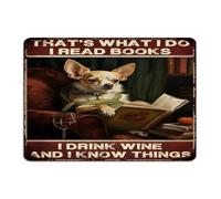 Country Metal Tin Sign That's What I Do I Read Books I Drink Wine Home Decor Aluminum Tin Signs for Outside Front Door Lounge Watercolor Dog Colorful Puppy Art Poster Gift for Garden 10x14