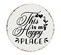 Country Metal Tin Sign This Is My Happy Place Home Décor Aluminum Metal Sign for Garage Dining Room Restaurants Art Poster Gift for Room 9x9 Inch Round