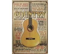 Country Music Retro Vintage Metal Tin Sign Rustic Look Man Cave 8X12 Inch
