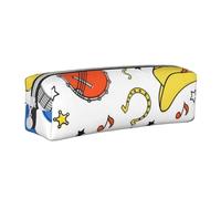 Country Music Seamless Pattern Pencil Case Leather Simple Zipper Pencil Bag, Color 9, 21 x 5 x 5.5 cm