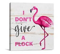Country Pink Flamingo Canvas Prints Wall Art Decor Desk Sign Summer Flamingo Poster Painting Framed Artwork 8 x 8 Inch Rustic Home Shelf Wall Decoration