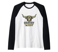 Country Pride Bull Head Western Cowboy Rustic Farm Animal Raglan Baseball Tee