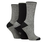 COUNTRY PURSUIT - 3 Pairs Ladies Water Repellent Hiking Socks | Cotton Rich Cushioned Walking Trekking Socks (4-8, Black/Grey)
