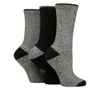 Country Pursuit 3 Pairs Ladies Water Repellent Midweight Outdoor Socks for Hiking & Walking - 4-8 UK - Black / Grey