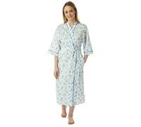 COUNTRY PURSUIT Mega_JumbleSale® Ladies Button Through Poly Cotton Short Sleeve Round Neck Nightie Nightdress | Women Floral Spring Long Sleeve Wrap, Bathrobe Dressing Gown (16-18, Floral Wrap Blue)