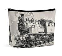 Country Railway Train PU Leather Travel Makeup Bag Pocket Cosmetic for Women Portable Handbag Closure Organizer