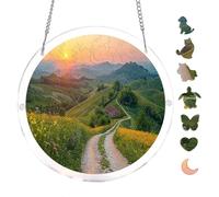 Country Road Hills House Landscape Acrylic Round Puzzle 7.8x7.8Inch Wall Art | Creative Home Accent with Visual Appeal
