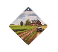 Country Road with Farm And Tractor Car Air Freshener Hanging, Long Lasting Scented Car Aromatherapy Tablets, Rhombus Fragrance Scented Cards for Vehicles, Bedroom, Wardrobe Black-style