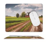 Country Road with Farm and Tractor Mouse Pad, 10 X 8 Inch PU Leather Mousepad with Smooth Surface, Square Waterproof Mouse Mat Non-Slip Ultra Thin Desk Pad for Gaming, Office & Home