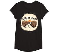 Country Roads Mens Rural Sunset Graphic T-Shirt, Girls, Black, XS