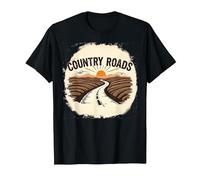 Country Roads Mens Rural Sunset Graphic T-Shirt, Men, Black, 5XL