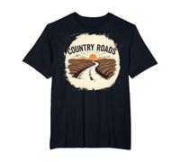Country Roads Mens Rural Sunset Graphic T-Shirt, Men's Big and Tall, Black, 6X Tall