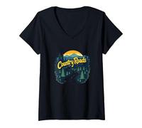 Country Roads Old Row Nostalgia for Men V-Neck T-Shirt, Women, Black, XL