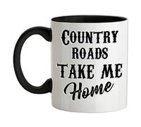 Country Roads, Take Me Home - 11oz - Ceramic Two-Tone Mug for Coffee/Tea - Black/White - One Size