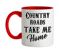 Country Roads, Take Me Home - 11oz - Ceramic Two-Tone Mug for Coffee/Tea - Red/White - One Size
