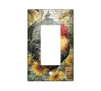 Country Rooster Light Switch Cover Plate/Outlet Covers, Colorful Farmhouse Design for Wall Decor, Thermoplastic Wall Plates, Standard Size Single Rocker