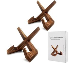 Country Rustic Cookbook Holder Pack of 2, Foldable Wooden Cookbook Stands with Gift Packing Boxes, Vintage Wooden Recipe Holder, Farmhouse Style Kitchen Cookbook Stand for CounterTop (2 in Brown)