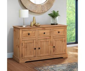 Country Sideboard Large 3 Door 3 Drawer Solid Wood Pine Wooden Dresser Cupboard