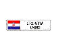 Country Souvenir Croatia Wall Art Decor Metal Sign City Souvenir Zagreb Capital City Metal Tin Plaque Farmhouse Decor Art National Flag French Vintage Sign for Bedroom Yard Garage Garden 12x3in