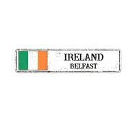 Country Souvenir Ireland Retro Style Metal Tin Sign City Souvenir Belfast Capital City Aluminum Tin Signs Wall Art Decor Plaque National Flag Vintage Sign for Bedroom Yard Garage Garden 18x4in