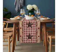 Country Star Table Runner 13x60 inch Farmhouse Texas Star Cotton Linen Dining Table Runner Ideal for Dresser Kitchen Coffee Tables - Machine Washable