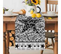 Country Star Table Runner 16x72 Inches Long Vintage Gray Leopard Print Five-pointed Star Cotton Linen Table Runner Burlap Style for Dinner Table Party Decor Tabletop Decorations