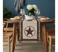 Country Star Table Runner 18x72 inch Farmhouse Texas Star Cotton Linen Dining Table Runner Ideal for Dresser Kitchen Coffee Tables - Machine Washable