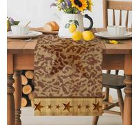 Country Star Table Runner 18x72 Inches Long Vintage Brown Leopard Print Five-pointed Star Cotton Linen Table Runner Burlap Style for Dinner Table Party Decor Tabletop Decorations
