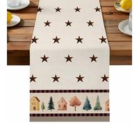 Country Star Table Runner, Watercolor House Tree America Countryside Cotton and Table Linen Runner for Kitchen Dining Home Decor for Party Festival Holiday Decoration Gift 16x72in