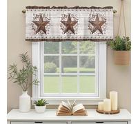 Country Star Valances for Windows, Rust Yellow Stars Berry Brown Plaid Beige Wood Grain Rod Pocket Valance Short Window Treatments Curtains for Kitchen Bathroom Bedroom Decor, 60 x 14 Inches