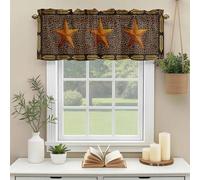 Country Star Valances for Windows, Vintage Brown Leopard Gold Star Wheat Ear Border Rod Pocket Valance Short Window Treatments Curtains for Kitchen Bathroom Bedroom Decor, 60 x 14 Inches