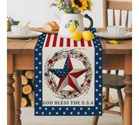 Country Stars on Patriotic American Flag Table Runner 36 Inches Long,Table Runners Kitchen Dining Tables Decoration for Home Party Decor, Rusitc Red White Stripe Tables Runner Wedding Dresser Scarf