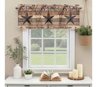 Country Stars Valances for Windows, Vintage Rust Black Star Berry Brown Grey Wood Grain Rod Pocket Valance Short Window Treatments Curtains for Kitchen Bathroom Bedroom Decor, 60 x 14 Inches