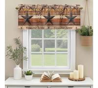 Country Stars Valances for Windows, Vintage Rust Black Star Berry Brown Orange Wood Grain Rod Pocket Valance Short Window Treatments Curtains for Kitchen Bathroom Bedroom Decor, 60 x 18 Inches