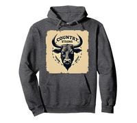 Country Strong Bull Head Rustic Western Ranch Decor Pullover Hoodie, Adult Unisex, Dark Heather Grey, S