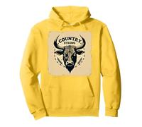 Country Strong Bull Head Rustic Western Ranch Decor Pullover Hoodie, Adult Unisex, Lemon, S