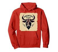 Country Strong Bull Head Rustic Western Ranch Decor Pullover Hoodie, Adult Unisex, Red, S