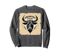 Country Strong Bull Head Rustic Western Ranch Decor Sweatshirt, Adult Unisex, Dark Heather Grey, S