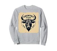 Country Strong Bull Head Rustic Western Ranch Decor Sweatshirt, Adult Unisex, Heather Grey, S