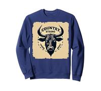 Country Strong Bull Head Rustic Western Ranch Decor Sweatshirt, Adult Unisex, Navy, S