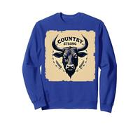 Country Strong Bull Head Rustic Western Ranch Decor Sweatshirt, Adult Unisex, Royal Blue, S