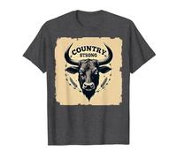 Country Strong Bull Head Rustic Western Ranch Decor T-Shirt, Men, Dark Heather Grey, XL
