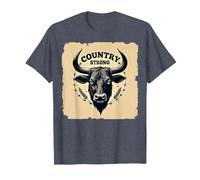 Country Strong Bull Head Rustic Western Ranch Decor T-Shirt, Men, Heather Blue, XL