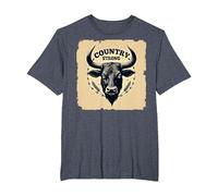 Country Strong Bull Head Rustic Western Ranch Decor T-Shirt, Men's Big and Tall, Heather Blue, 3X Tall