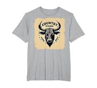 Country Strong Bull Head Rustic Western Ranch Decor T-Shirt, Men's Big and Tall, Heather Grey, 2X Tall