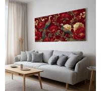 Country Style Animals Birds Red Flowers Wooden Framed Canvas Wall Art Decor 100 x 75 cm, Chinese Style Large Painting On Canvas Poster Wall Artworks for Dining Room, Bedroom, Hotel, Living Room