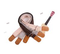 Country Style Cotton Linen Ukulele Shoulder Strap with Leather Ends | Beige Finish, for Guitar and Ukulele, Sturdy Design with Comfortable Use, Compact Accessory for Everyday Playing
